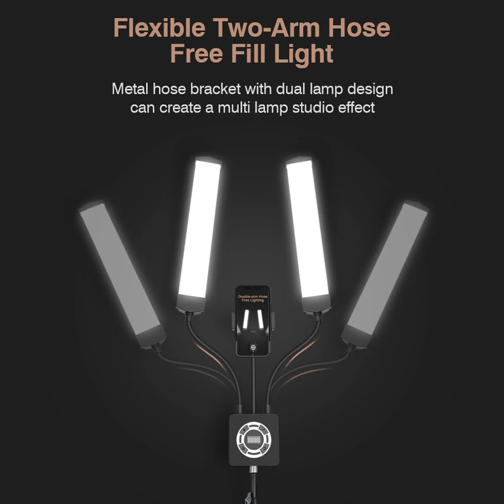 Flexible 4-Arms/Dual-arm LED Video Light Photography Fill Light 3200K-5600K with Metal Light Stand for Makeup Live Streaming