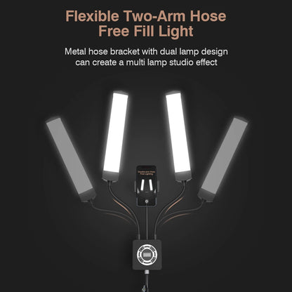 Flexible 4-Arms/Dual-arm LED Video Light Photography Fill Light 3200K-5600K with Metal Light Stand for Makeup Live Streaming