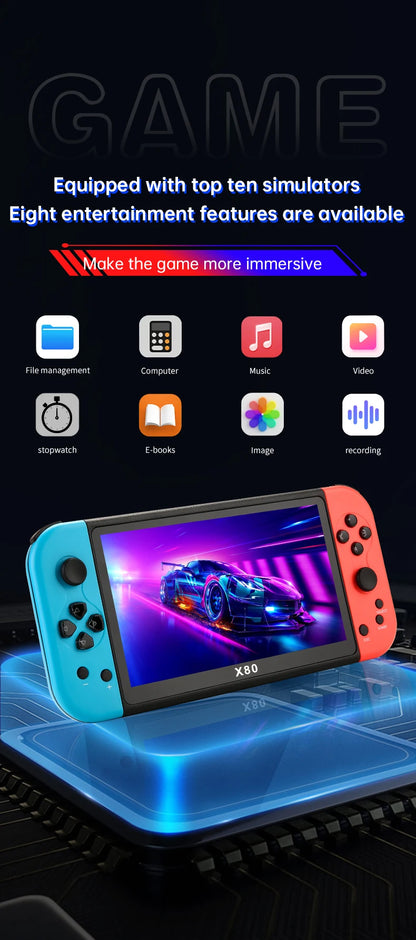 LZAKMR NEW 7.0" Screen Handheld Game Console X80 40000+ Games 128G Memory For PS1 MAME CPS FCGB Compatibility 800x480 Resolution