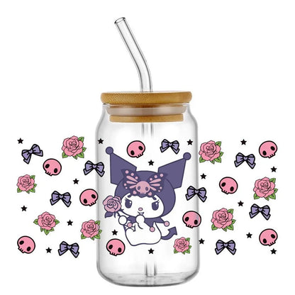 Miniso New Hello Kitty Theme For Libbey 16oz Can Glass Kuromi Coffee Waterproof UV DTF Coffee Can Wrap Libbey Glass 3D Wrap