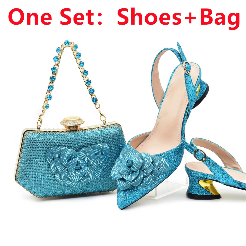 Chic and Elegant Woman Shoes and Bag with Rhinestone Shoe and Bag Set for Party in Women Nigerian Elegant Heeled Shoes for Women