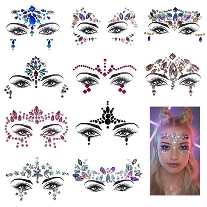 Sexy Face Tattoo Stickers Glitter Fake Tattoos Rhinestones for Woman Temporary Tattoos Party DIY Kids Holiday Face Jewels Tattoo