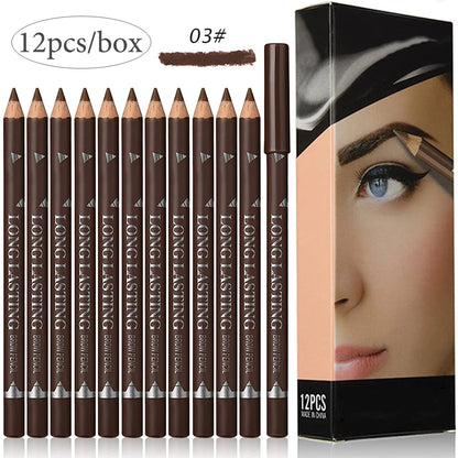 6/12Pcs Waterproof Eye Brow Pencil Professional Women Eye Makeup Pen Easy Color Beauty Cosmetic Beginner Practice Eyebrow Tools