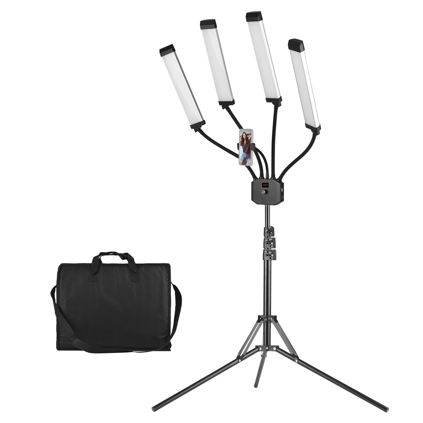 Flexible 4-Arms/Dual-arm LED Video Light Photography Fill Light 3200K-5600K with Metal Light Stand for Makeup Live Streaming