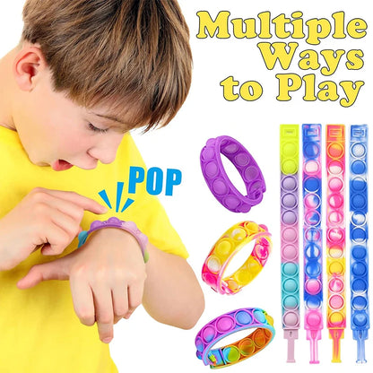 72/12Pcs Pop Bubble Bracelets Kids Fidget Sensory Toy Gift Children Birthday Party Favors Goodie Bag Pinata Filler Stress Relief