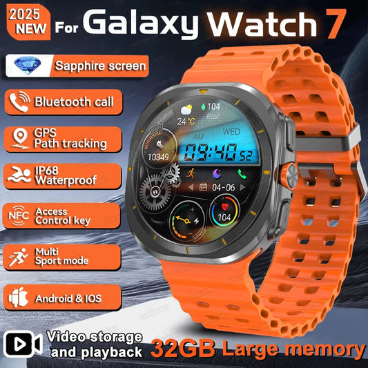 2025New Galaxy Watch 7 Ultra Smart Watch Men 32GB Memory GPS NFC AMOLED Screen Fitness Tracker Health Smartwatches For Samsung