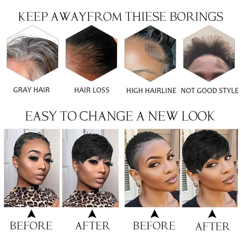 Brown Short Pixie Cut Wig Human Hair For Black Women Machine Made Wigs With Bangs Colored Brazilian Wig Human Hair Wigs