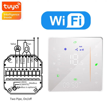 Tuya ZigBee Digital Display Smart Temperature Controller Hvac Thermostat 3 Speed Heating Cooling for Air Conditioning Controller