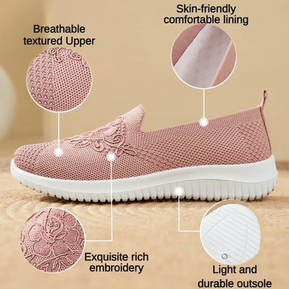 Summer Soft Embroidery Women's Flat Shoes Knitted Breathable Shoes Women's Chinese Flower Casual Shoes 2023 New shoes for women