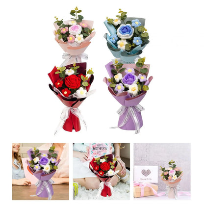 Crochet Flower Bouquet Knitted Flower Artificial Flowers Preserved Flower for Anniversary Birthday Teacher’ Day Mom Grandma