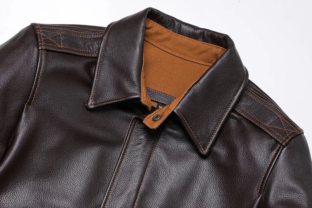 Classical A2 Style Genuine Leather Jacket Men's Air Force Natural Cowhide Coats Brown Calf Skin Clothes man Flight Clothing