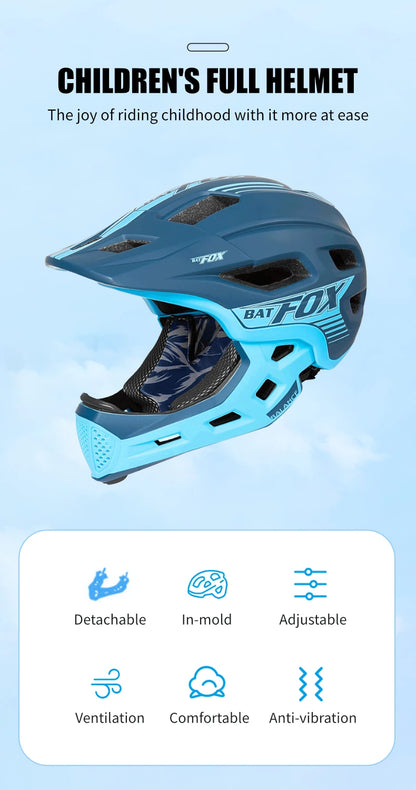 BATFOX bicycle helmet for children Full Face Motocross helmet MTB Detachable Mountain Bike Helmet child Moto cross helmet