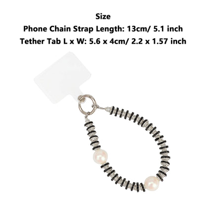 Women Cell Phone Sparkling Lanyard Pearls Beads Diamond Phone Straps with Tether Tab Phone Case Chain Hands-Free Wrist Strap