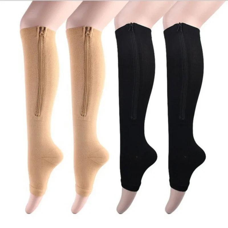 Medical Zipper Compression Sock Women Men High Elasticity Nylon Closed Toe Pressure Stocking for Edema Varicose Veins