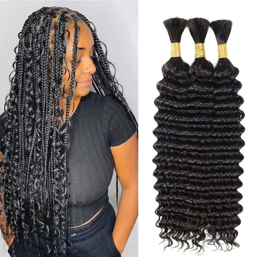 Bulk Braiding Hair 100% Human hair Deep Wave Unprocessed No Weft Boho Braids Human Hair Bulk Extensions Brazilian Remy Hair