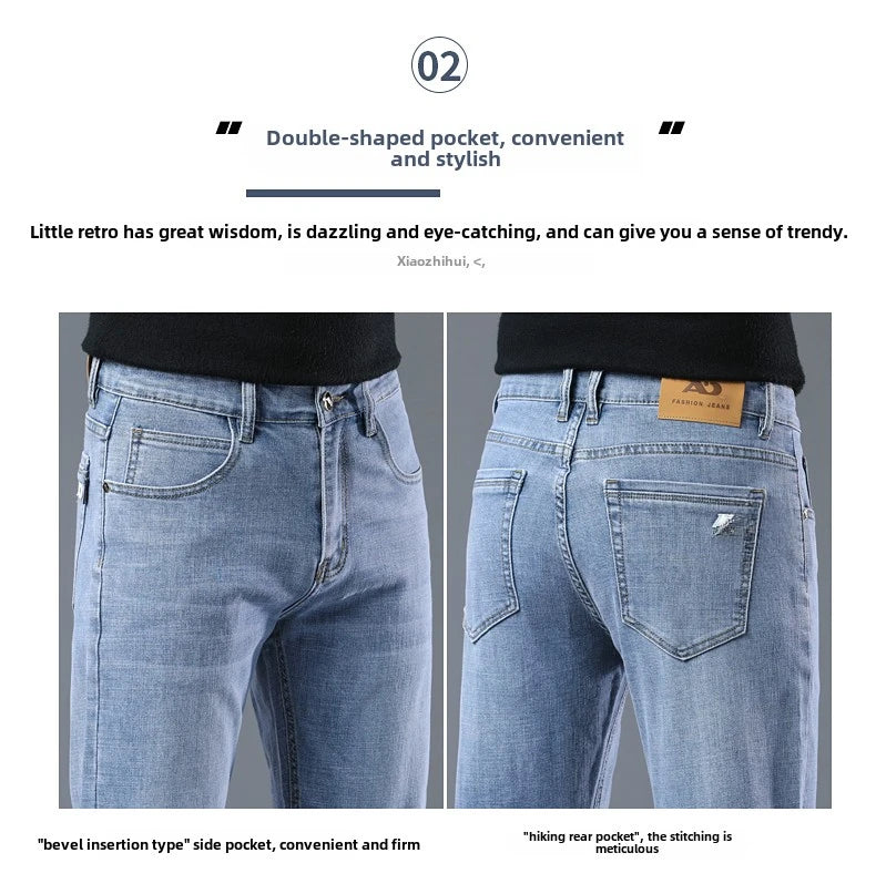 2024  Men's Workwear Jeans Classic Stretch Fabrics Loose Straight-leg Trousers Casual All-match Denim Pants Male