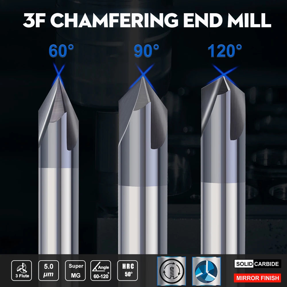 3 Flute Chamfer Milling Cutter 60/90/120 Degrees CNC Router Bit 2-12mm Carbide Chamfering End Mill CNC Engraving Milling Tool