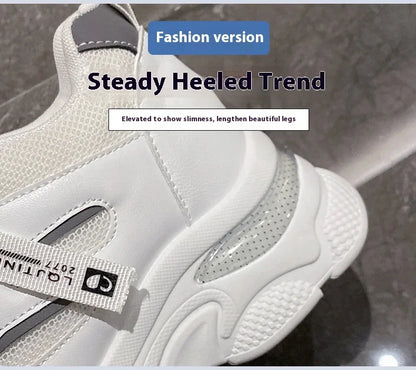 Inner increase small white shoes women 2024 summer new leather fashion sneakers small thick soled board shoes