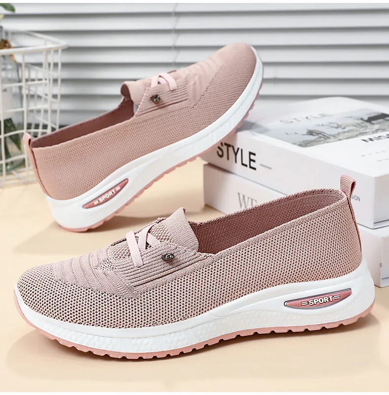 2024 Women's Casual Shoes Fashion Breathable Walking Flat Bottom Sports Shoes Women's Fitness Large Pink Women's Shoes 36-43