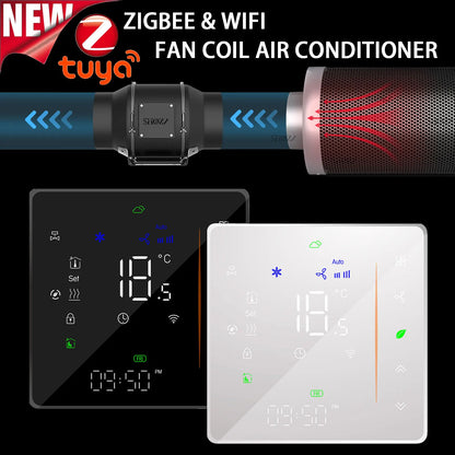 Tuya ZigBee Digital Display Smart Temperature Controller Hvac Thermostat 3 Speed Heating Cooling for Air Conditioning Controller