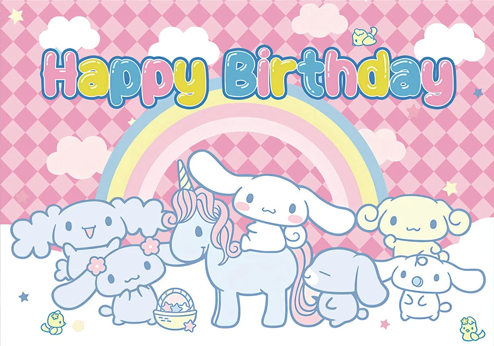 Sanrio Backdrops Banner Rainbow Balloons Cartoon Cinnamoroll Children's Happy Birthday Party Decor Photo Background Booth Props