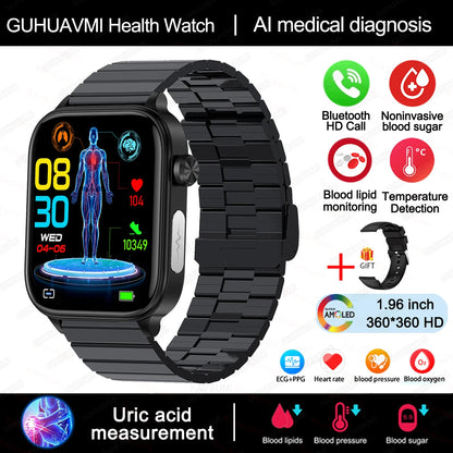 AI Medical Grade Health Smart Watch Women ECG+PPG+HRV Micro Examination Blood Sugar Fat Uric Acid Heart Rate BT Call Smartwatch