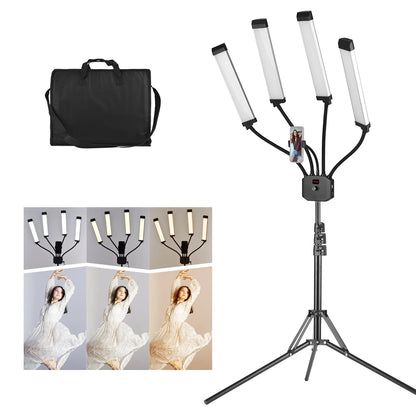 Flexible 4-Arms/Dual-arm LED Video Light Photography Fill Light 3200K-5600K with Metal Light Stand for Makeup Live Streaming