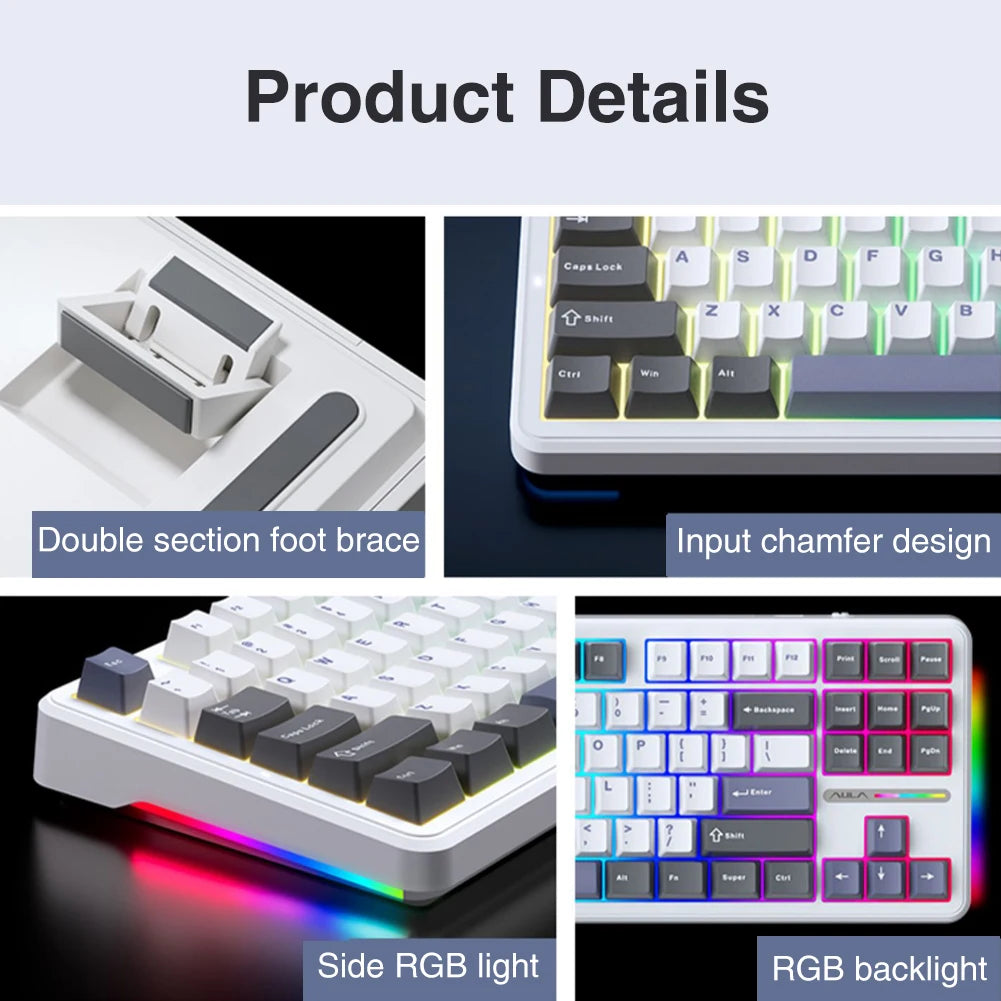 AULA F87 Mechanical Keyboard 2.4G/USB/Bluetooth 3 Mode Wireless Gaming Keyboard 87 Keys Hotswap RGB Gasket Keyboard