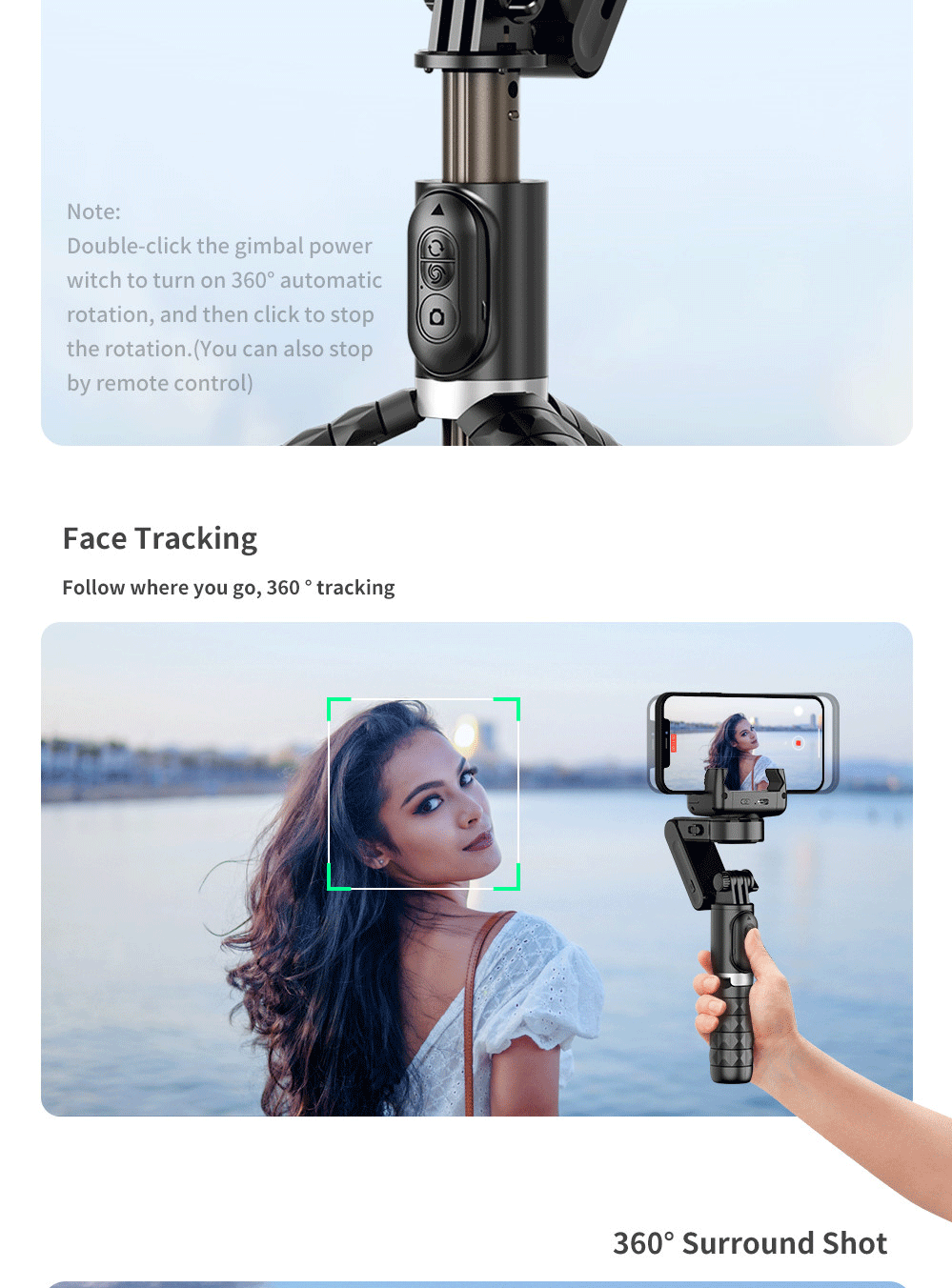 360 Rotation Following shooting Mode Gimbal Stabilizer Selfie Stick Tripod gimbal For iPhone Phone Smartphone live photography