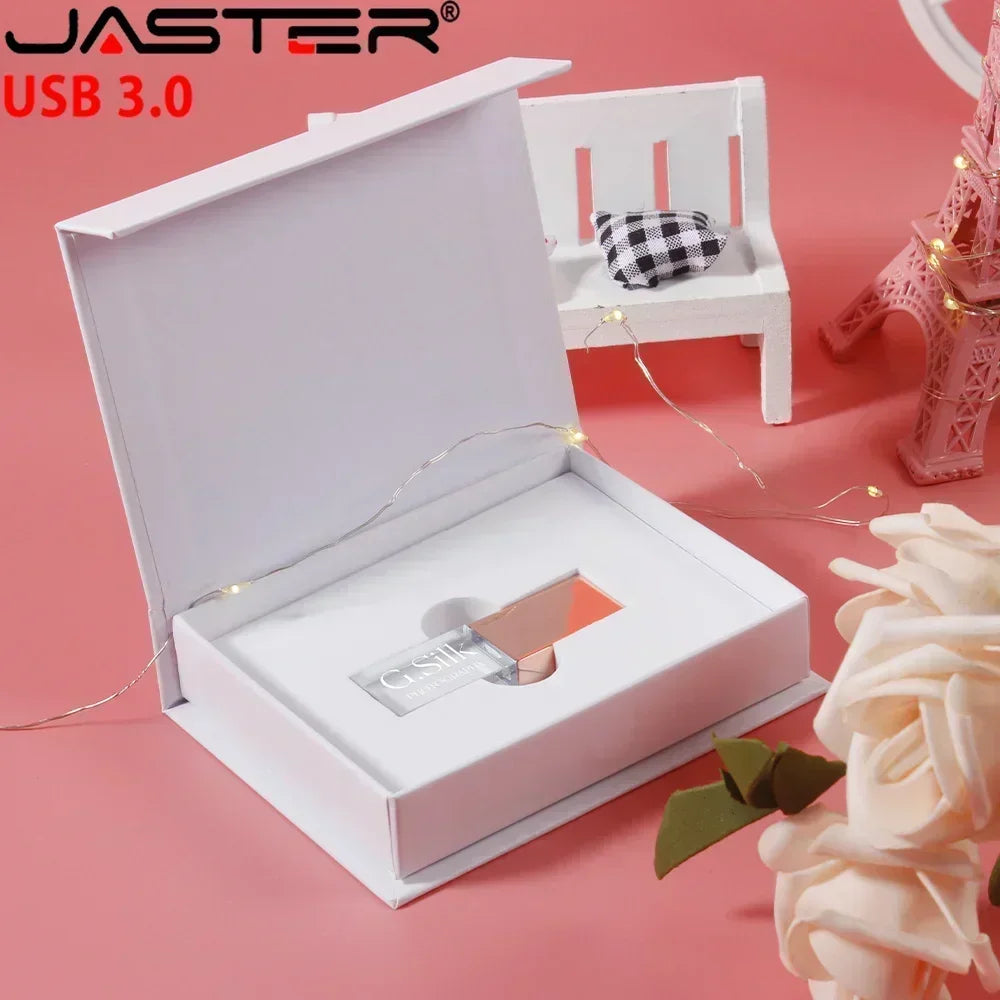 JASTERS usb flash pen drive 3.0 Crystal sticks  print custom logo 4GB 8GB 16GGB 32GB 64GB 128GB transparent glass Gift pendrive