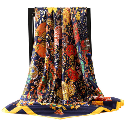 90*90cm Luxury quality silk spring autumn women new printing scarves fashion sunscreen large size shawl tourism seaside muffler