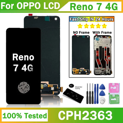 6.43"AMOLED Reno 7 Screen For Oppo Reno7 LCD Display Touch Screen Digitizer Assembly For OPPO Reno7 4G LCD CPH2363 Frame