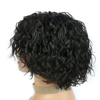 Curly Human Hair Wigs Full Machine Made Wigs For Woman Natural Color Pixie Cut Human Hair Wigs Pixie Cut Wigs HairUGo