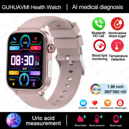 AI Medical Grade Health Smart Watch Women ECG+PPG+HRV Micro Examination Blood Sugar Fat Uric Acid Heart Rate BT Call Smartwatch