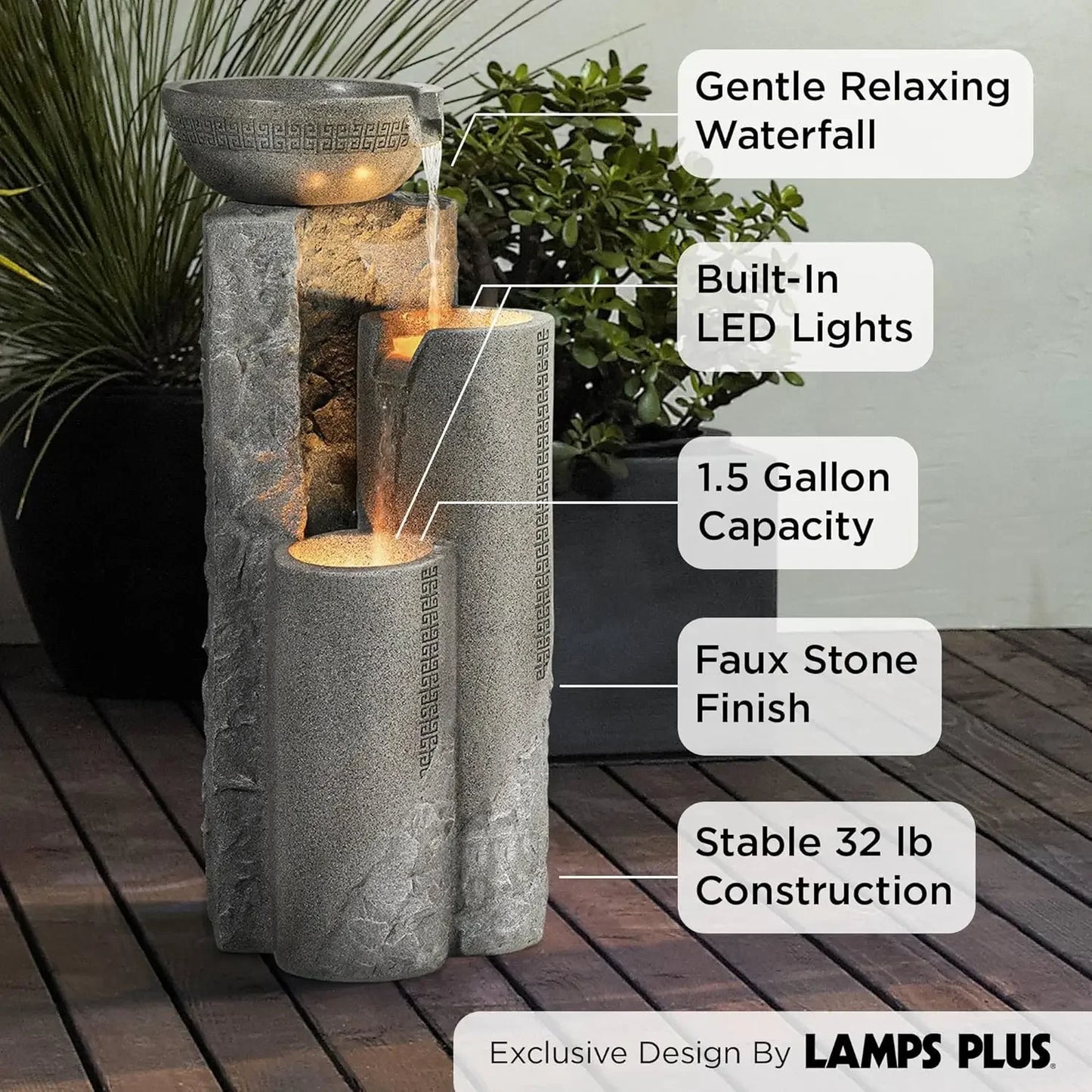 34 1/2" High with LED Light Cascading for Garden Patio Backyard Deck Home Lawn Porch House Relaxation Exterior Balcony