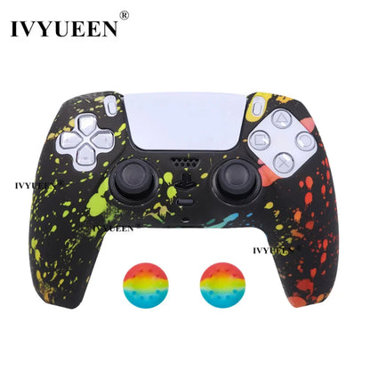 Water Transfer Printing Protective Silicone Case for Sony Playstation 5 PS5 Controller Rubber Cover Joysticks Thumb Grips Caps