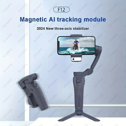 QAML The Newest F12 APP function 3-Axis Handheld Gimbal Optional AI Face Smart Tracking Smartphone Stabilizer with fill light