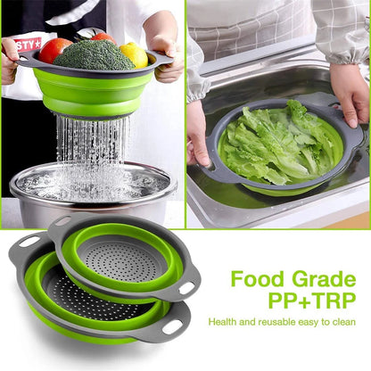 2PCS Silicone Folding Drainer Basket Fruit Vegetable Foldable Colander Kitchen Strainer for Food Pasta Kitchenware Drain Device