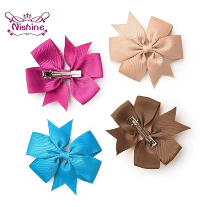 10pcs/lot Baby Girls Hair Bows Hairpins 3.2" Grosgrain Ribbon Pinwheel Toddler Clips Children Kids Accessories Gifts Photo Props