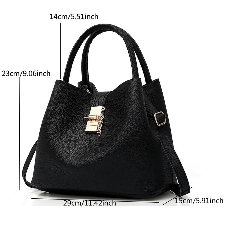 Woman Shoulder Bag Large Capacity Handbag Women Crossbody Bag Lychee Pattern PU Portable Bucket Bag Ladies Messenger Bags