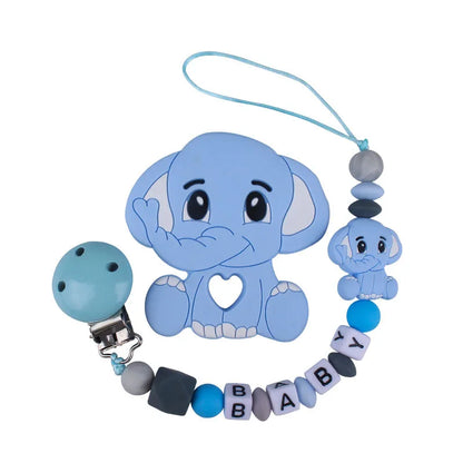 Baby Personalized Name Pacifier Clip Newborn Pacifiers Holder Custom Elephant Gum Nipple Chain Set Silicone Teething Toy Gift