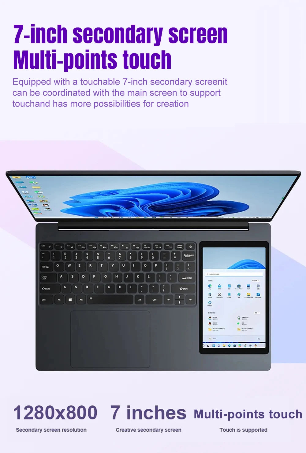 CRELANDER Intel laptop 15.6" +7" Touch Screen 32GB RAM 1TB SSD Backlit keyboard Windows 11 Notebook Computer Dual Screen Laptop