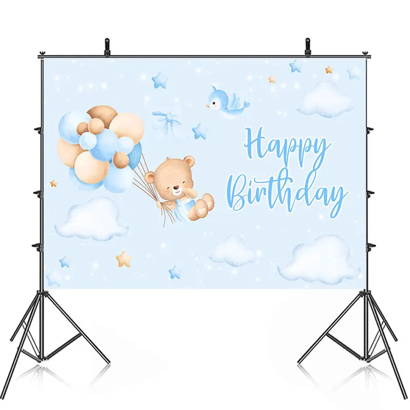 Happy Christening Baptism Birthday Party Backdrop Photography Baby Shower For Pink Bear Background Banner Custom Name Pic