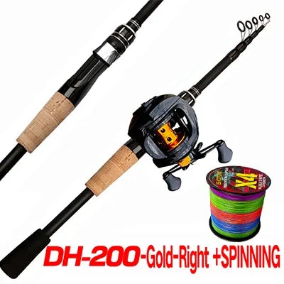 Fishing Rod Reel Line Combo 1.5-2.4m Telescopic Carbon Fiber Casting Rod Metal Spool Baitcasting Reel Max Drag 8kg for Bass