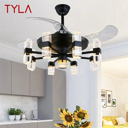 TYLA Modern Ceiling Fan With Light And Control LED Fixtures 220V 110V Decorative For Home Living Room Bedroom Restaurant