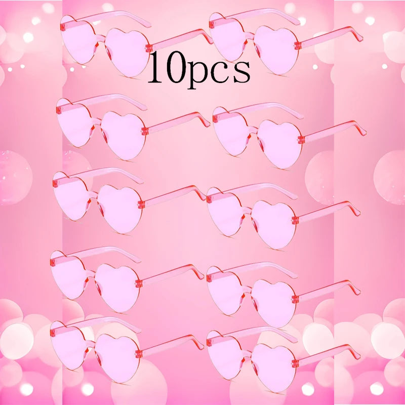 10PC Heart Sunglasses Love Sunglasses Jelly Color Frameless Heart-shaped One-piece Glasses Dazzling Color Glasses