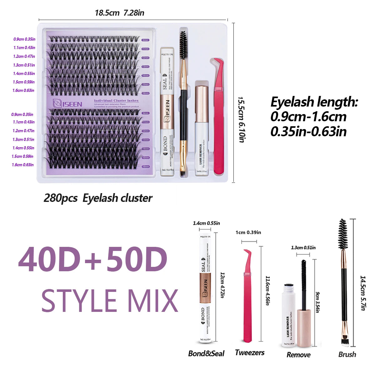 DIY Lash Extension Mix Styles Individual Lash Clusters with Bond&Seal Remover Tweezers Lash Brush eye Makeup tool