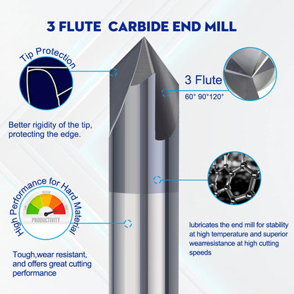 3 Flute Chamfer Milling Cutter 60/90/120 Degrees CNC Router Bit 2-12mm Carbide Chamfering End Mill CNC Engraving Milling Tool