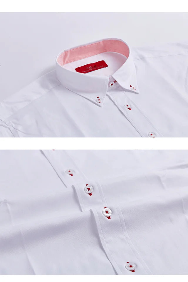 CHCH 2024 New Fashion 100% Cotton Long Sleeve Shirt Solid Slim Fit Male Social Casual Business Shirts High Quality