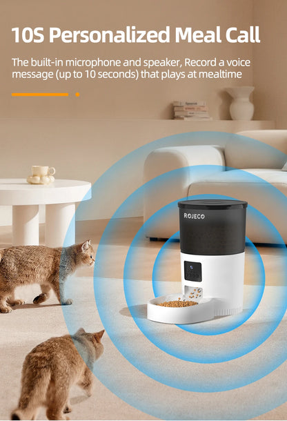 ROJECO 3L Automatic Pets Feeder With Carmen Smart Cat Food Dispenser For Dogs WIFI Rechargeable Feeders For Cats Remote Feeding